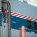 A passenger looks out from an Amtrak car as his train sits after colliding with a semitrailer at a crossing on North Maple Road near Huron River Drive in Ann Arbor township. 
Courtney Sacco I AnnArbor.com 